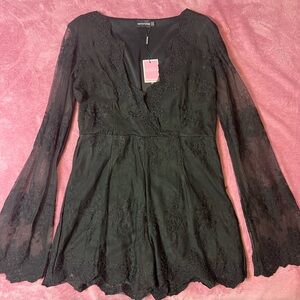 PrettyLittleThing Black Lace Playsuit